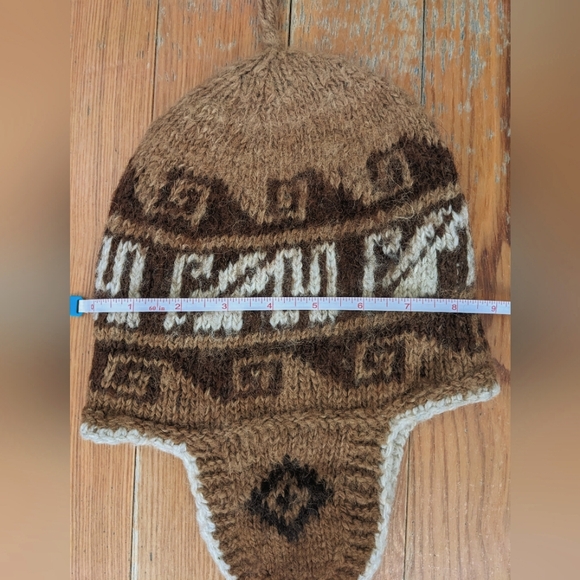 Vintage Patterned Knit Hat Brown White Ear Flaps - Picture 2 of 7